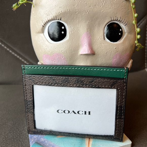 Coach Signature Slim Card Holder - Dark Pine and Brown Color - Picture 3 of 7